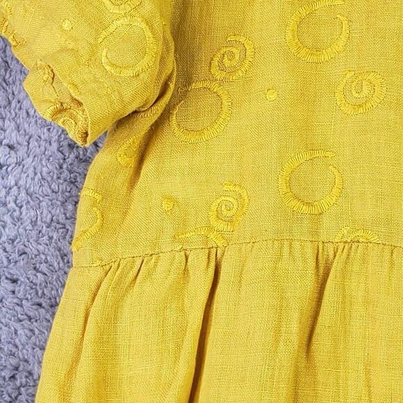 Terzo Millennio Linen Shift Dress Langenlook Yellow Embroidered SS L Large - Picture 7 of 10